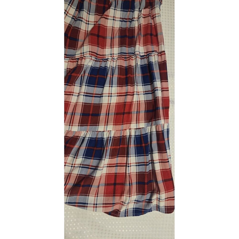 Torrid Puff Sleeve Tiered Challis Plaid Red White & Blue Prairie Maxi Dress 1X - Picture 8 of 16